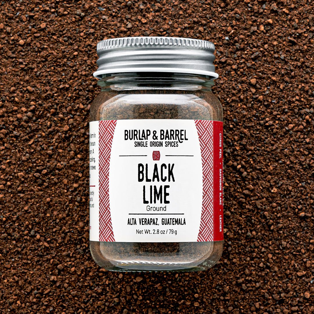 Ground Black Lime from Alta Verapaz, Guatemala by Burlap & Barrel in glass jar with metal lid