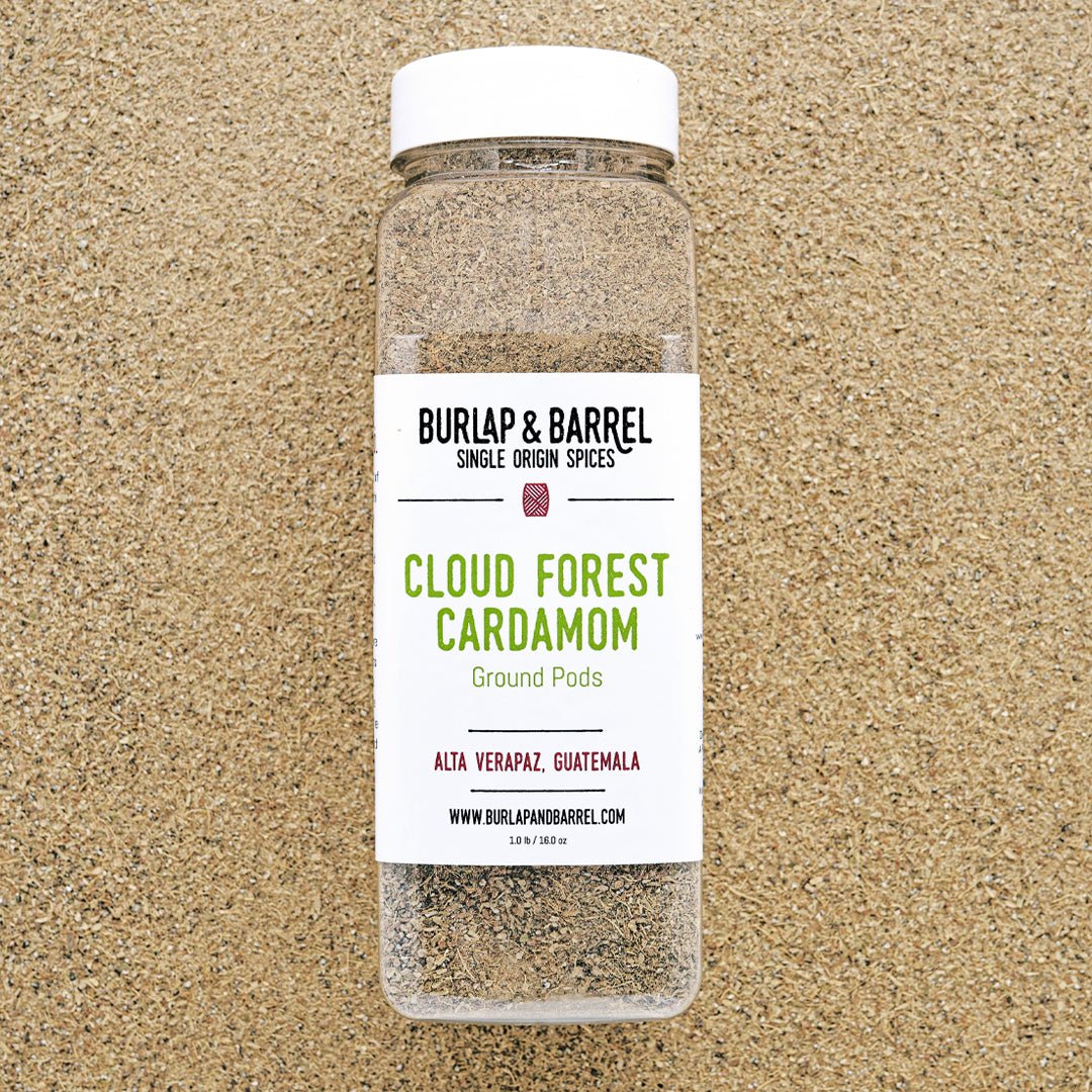 Burlap & Barrel Cloud Forest Cardamom ground pods spice jar from Alta Verapaz, Guatemala