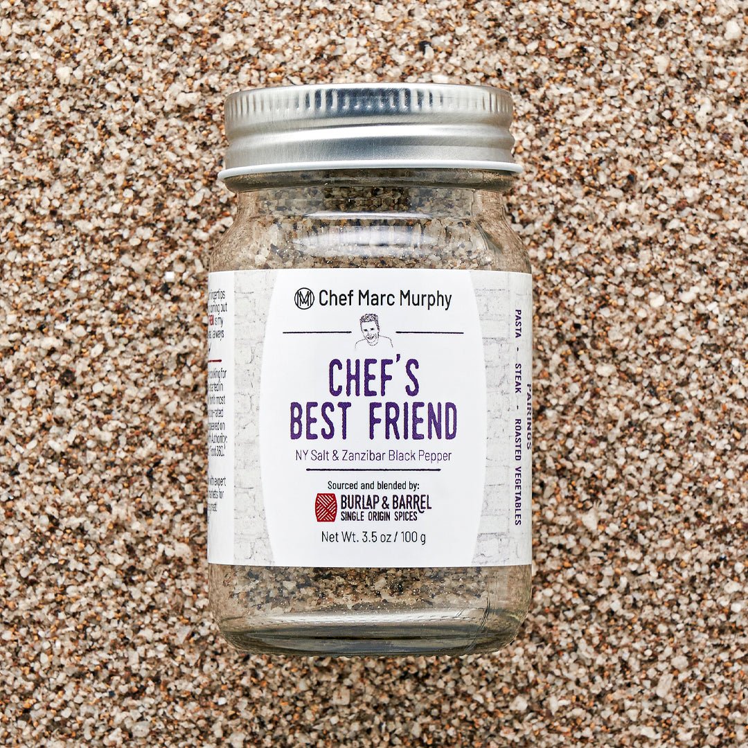 Chef Marc Murphy's Chef's Best Friend NY Salt & Zanzibar Black Pepper spice jar by Burlap & Barrel, 3.5 oz.
