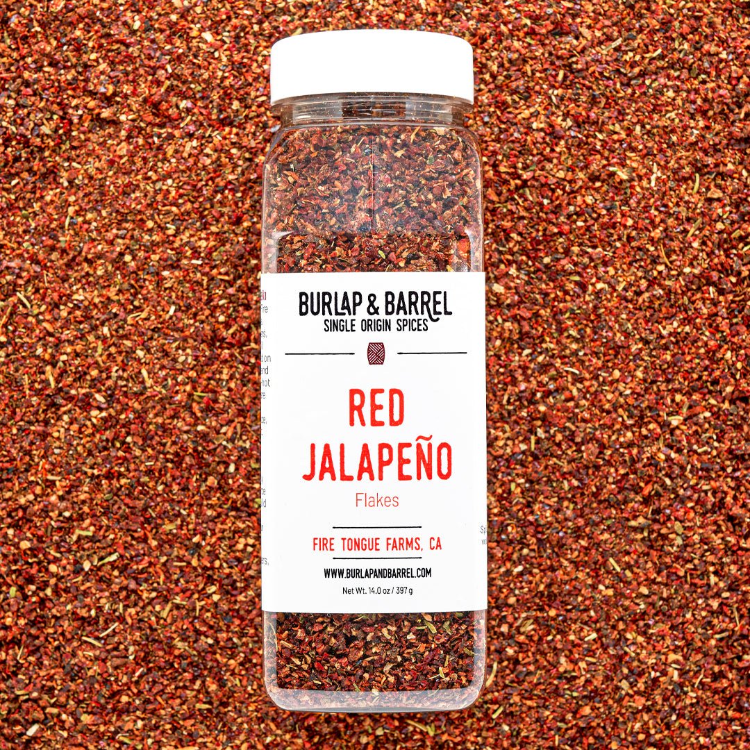 Red Jalapeño Flakes spice jar by Burlap & Barrel from Fire Tongue Farms, CA