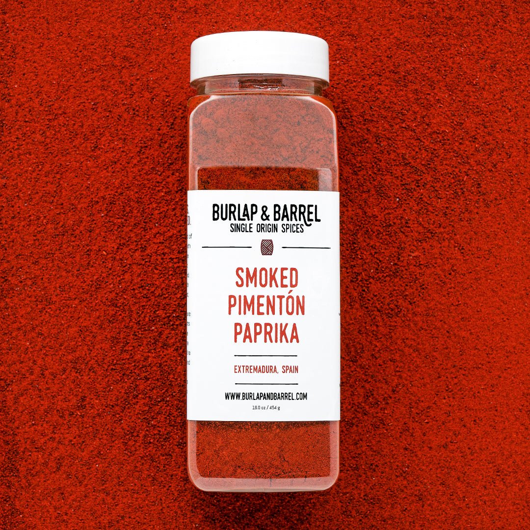 Smoked Pimentón Paprika spice jar by Burlap & Barrel from Extremadura, Spain