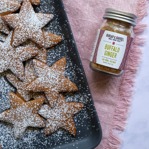 Ginger snap cookies made with Buffalo Ginger in the shape of stars 